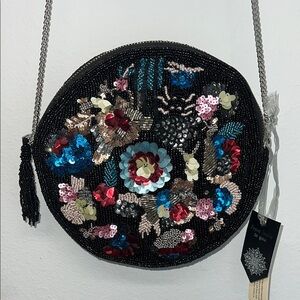 Black Beaded Floral Crossbody Bag